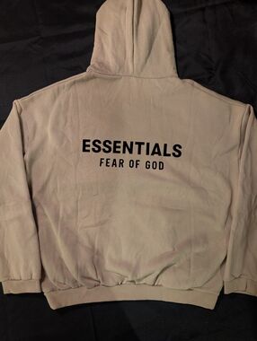 Fear of God Essentials Back-Logo Hoodie - Beige with Black Print